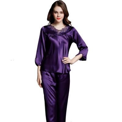 China Soft high quality long sleeve casual summer 100% silk women's QUICK DRY pajamas and warm satin comfortable silk pajamas night dress for sale