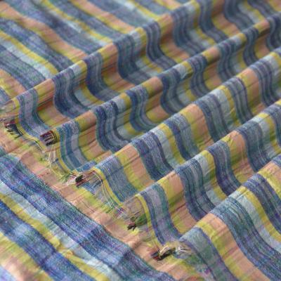 China Stain heavy duty pure silk double fabric blue silk blue silk carving fabric plaid dupion plaid fabric small dupion plaid fabric for sale