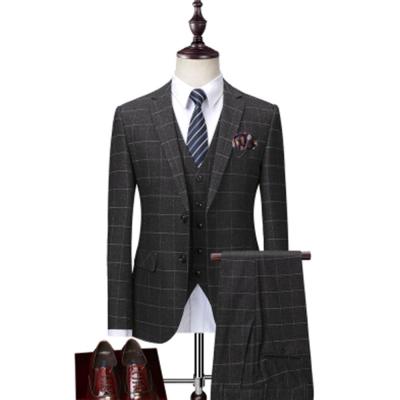 China Tuxedo Suits Men's Plaid Gray Suits Gentleman Slim Fit Dark Wedding Suits For Men 3 Piece Suits For Men for sale