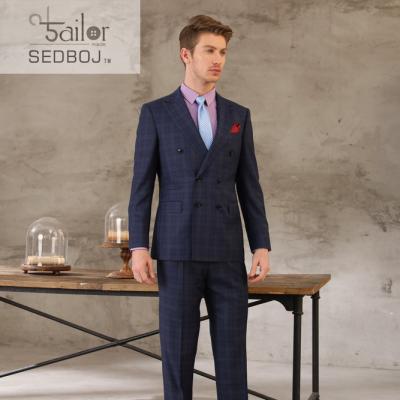 China Plus size check suit 2 button double breasted Shenzhen tailor custom blue hade made high quality wool and cashmere for sale