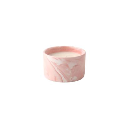 China Non Spill Marble Textured Ceramic Candle Aromatherapy Mug With Wooden Cover To Accept Silk Screen Printing for sale