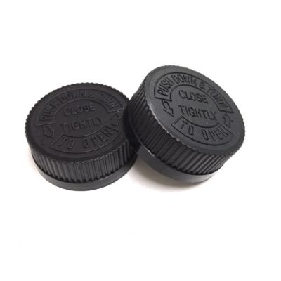 China Non Spill Child Proof CRC Black Plastic Screw Cap For Bottle 24mm 28mm 30mm 38mm 44mm for sale