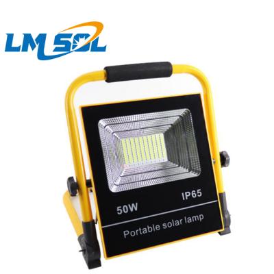 China Hot Sale LMSOL 50W 100W Garden LED Flood Light Camping Emergency USB Rechargeable Portable Solar Panel Fill Lamp for sale