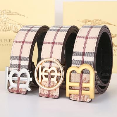 China Latest Comfortable Designer Comfortable Custom B Buckle Double Side Cowhide Printed Genuine Leather Men Belt for sale