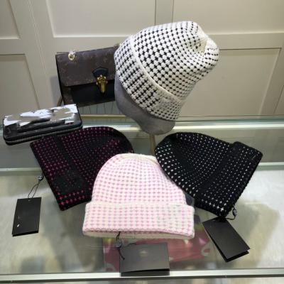 China Newest JOINT SEAL CC Letter Printed Houndstooth Winter Hat Soft Thicken Warm Knitted Beanie Hats for sale