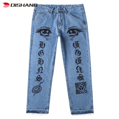 China European and American Spring Fashion High Street Windproof New Casual Jeans Trend Printing Wide Leg Pants Men's Trousers for sale