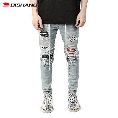 China Breathable Ripped Skinny Jeans Pants Men Custom Wholesale Made Popular High Quality Men Skinny Jeans Light Blue Color Men Jeans Pants for sale