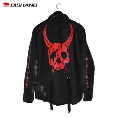 China Spring And Autumn Men's Jacket Breathable European And American Loose Large Size Stand Collar Embroidered Printing Denim Jacket for sale