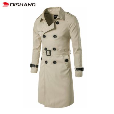 China Fashion Breathable Casual Jacket Color Contrast Double Breasted Ditch Coat Pockets Male Long Outwear Overcoat for sale