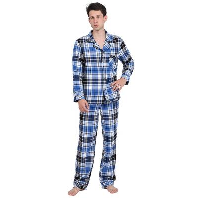 China Mens Plaid Thermal Pajamas Set Classic Long Sleeve 2 Piece Sleepwear Tops And Pants Autumn/Winter Button Soft Pajamas Cheap Price for sale