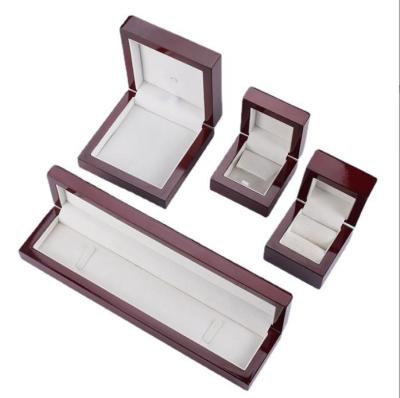 China Handmade Wood Veneer Wooden Jewelry Packaging Set Boxes Velvet Insert Necklace Ring Earring Small Wedding Gift Box for sale