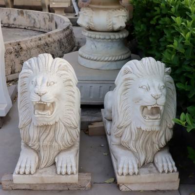 China Modern Outdoor Garden Decoration Hand Carving Marble Sitting Lion Statues for sale