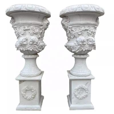 China Modern Chinese Plant Garden Stone Planter Large Marble Granite Hand Carved Flower Pots for sale