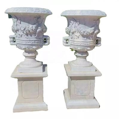 China Modern Natural Marble Pedestal Planter Pots Sandstone White Marble Flower Pot for sale