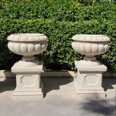 China Garden Modern Outdoor Natural Stone Cylinder Marble Planter Marbling Flower Pot Large for sale