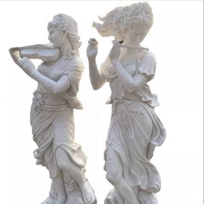 China Art Sculpture White Marble Stone Euterpe Ancient Greek Garden Sculpture Decorative Woman Carving Antique Sculpture for sale