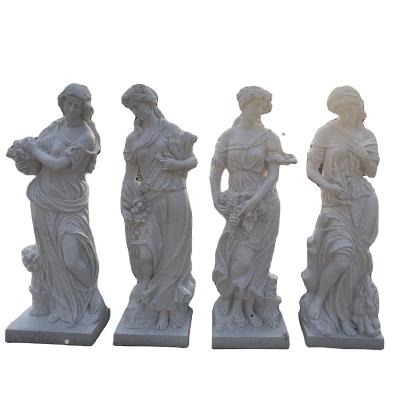 China White Marble Lady Four Seasons Modern Life Size Outdoor Natural Stone Garden Decoration Sculpture for sale