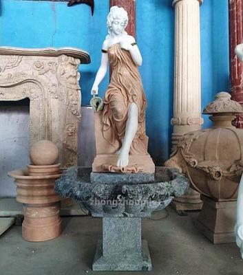 China Beautiful Modern Outdoor Marble Female Girl Statues Stone Water Fountain With Lady Statue for sale