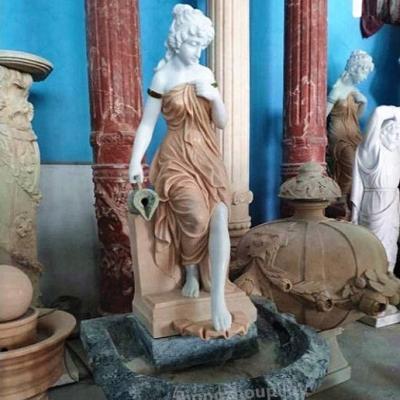 China Beautiful Modern Outdoor Marble Female Woman Statues Stone Water Fountain With Lady Statue for sale