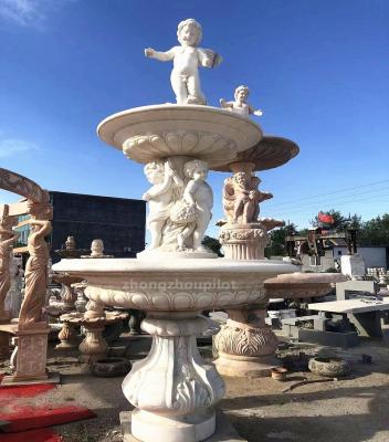 China Large Natural Marble Stone Small Angel Statue Water Fountains of Modern Outdoor Garden Decoration for sale