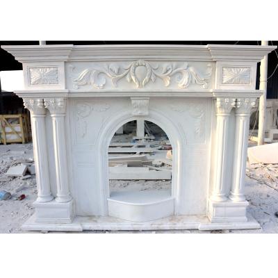 China Modern warm natural marble surround handmade carved fireplace mantel for sale