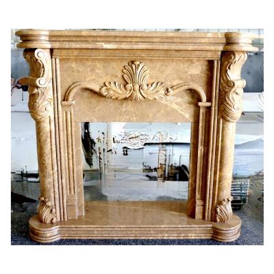 China Modern warm natural marble surround handmade carved fireplace mantel for sale