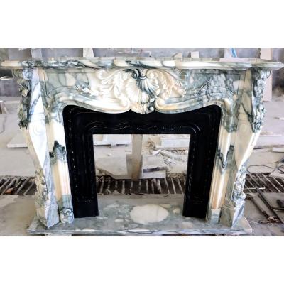 China Modern warm natural marble surround handmade carved fireplace mantel for sale