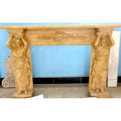 China Modern warm natural marble surround handmade carved fireplace mantel for sale