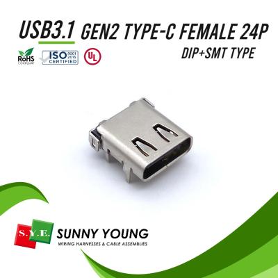 China Circuit: 24 Type-C Gen2 USB 3.1 Female Type 24P DIP+SMT Connector for sale