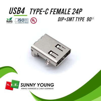 China Circuit: 24 USB4 Type-C female 24P DIP+SMT type 90 degree connector for sale