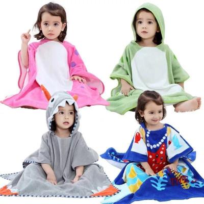 China Quick Dry Compressed Microfiber Custom Design Kids Hooded Beach Towel Poncho for sale