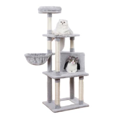 China Stocked Wholesale Design Cat Tree Large Modern Luxury Wooden Cat Tree Tower Natural White Hemp Sword for sale