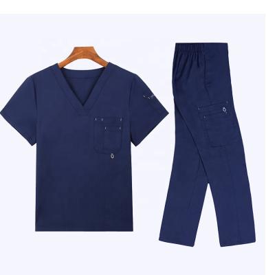 China Top+Pant Scrubs Uniforms Medical Sets Scrubs Custom Suit Hospital Uniform Solid Color V Neck Nurse Uniform for sale