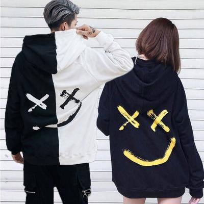 China Anti-wrinkle sports hoodie for men smile sleeves colorblock along print hoodies casual hooded pullover sweatshirt for sale