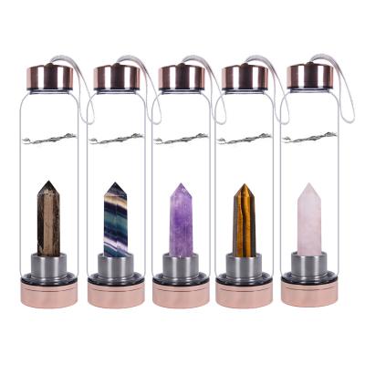 China Wholesale Viable Gemstone Crystal Glass Water Bottle Tea Infuser Mounted Gold Lid Water Bottles for sale