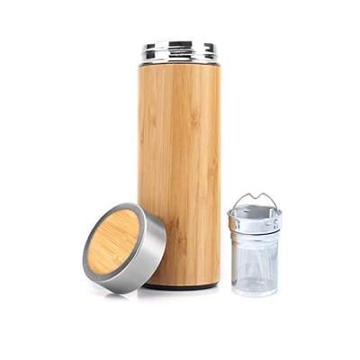 China Sustainable Premium Bamboo Stainless Vacuum Insulated Thermo Bottle With Tea Diffuser For Loose Tea for sale