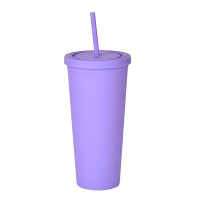 China Sustainable 22OZ Double Wall Reusable Lean Plastic Matte Tumbler Double Wall Tumbler With Straw for sale