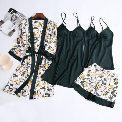 China Breathable High Quality Pajama Sets Top Selling 2021 New Fashion Printed 4 Piece Pajama Set Women Solid Pajamas For Women Set for sale