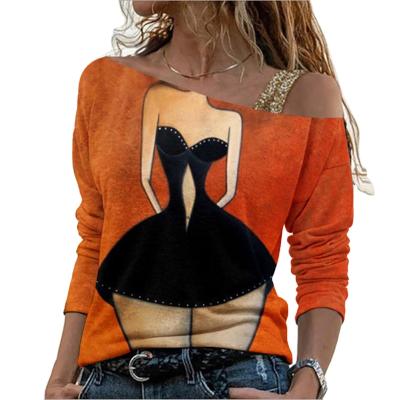 China High Quality Women's T-shirt Fashion Personality Print Casual Shirt Dress Women Casual Long Sleeve Pullover Sweater Loose Casual Shirts for sale