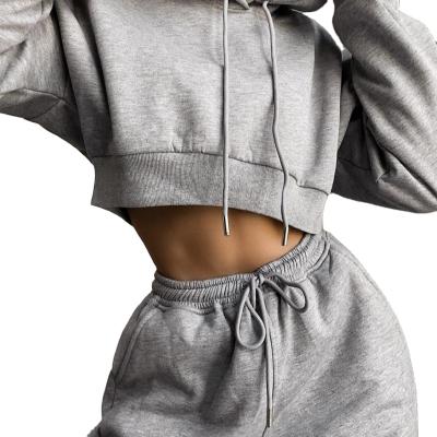 China 2021 Anti-Wrinkle Fashion Women Sport Crop Top Hoodies Customize Tag For Hoodies And Sweatpants Jogger 2 Pieces Set for sale