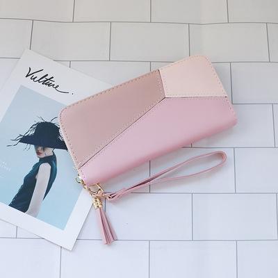 China No Hot Sale Ladies Wallets New Styles Long Wallets Shape Color Stitching PU Leather Wallets With Zipper for sale