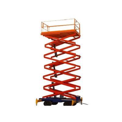 China 12m four wheel mobile 300kg scissor lifing platform / portable hydraulic scissor table lift 2100*930mm for sale