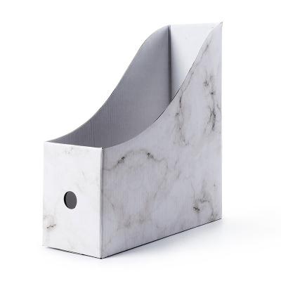 China Eco-friendly Simple Foldable Kraft Paper Storage Box Marble Pattern Desktop Paper Magazine Holder for sale