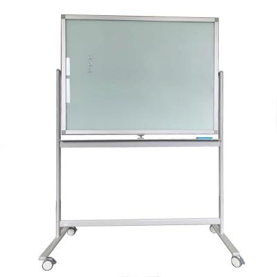 China Reusable Movable Double Sided Type White Tempered Glass Board, Turntable Bracket Double Sided Magnetic Whiteboard for sale