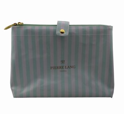 China NATIONAL Striped PVC Coated Canvas Cosmetic Bags With Two Zippers for sale