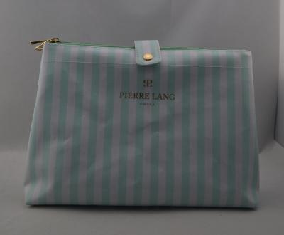 China NATIONAL Striped PVC Coated Canvas Two Zippers Cosmetic Bags for sale