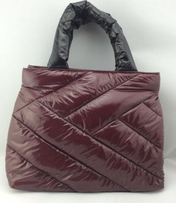 China Fashion Deep Wine Handled Polyester Quilted Handbags For Ladies for sale