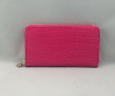 China Fashion Pink Ladies Zipper Clutch Wallet Genuine Leather Purse for sale