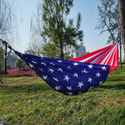 China Durable Printed American Flag Ripstop Printing Hammock , Nylon Printing Hammock Swing With Straps for sale