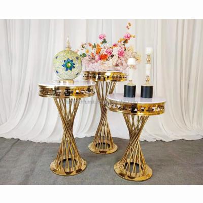 China Romantic Gorgeous Gold Stainless Steel Desert Flower Display Stands Decor Pillar Cake Stand For Party Decoration for sale